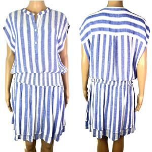Rails Angelina Pacifica Blue White Stripe Blouson Linen Shirtdress